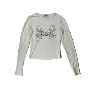 I. AM. GIA Women's‎ Long Sleeve Stretch Top White Size XS Angel Wings